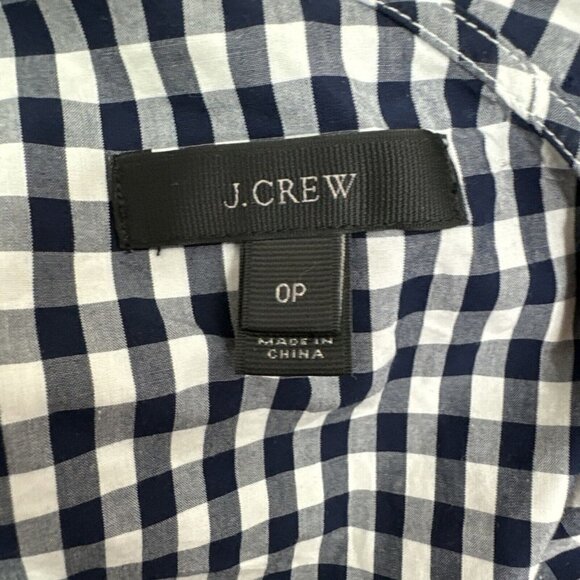 J. Crew Gingham Print One Shoulder Ruffle Top Shirt Navy Blue sz 0P - Picture 7 of 7